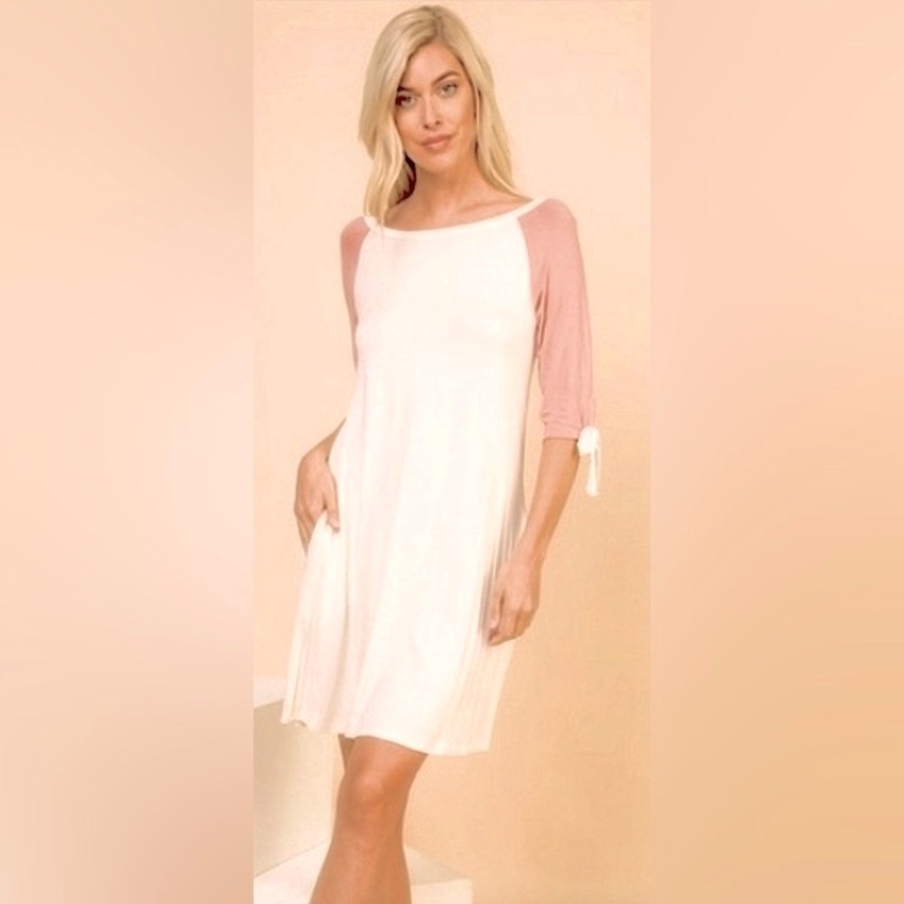 โ๐ผ #2482 Comfy Cute Raglan Mauve Sleeves Dress - Picture 1 of 17